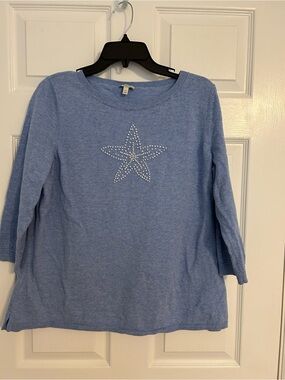 Talbots Light Blue Knit Top with Needlepoint Star
